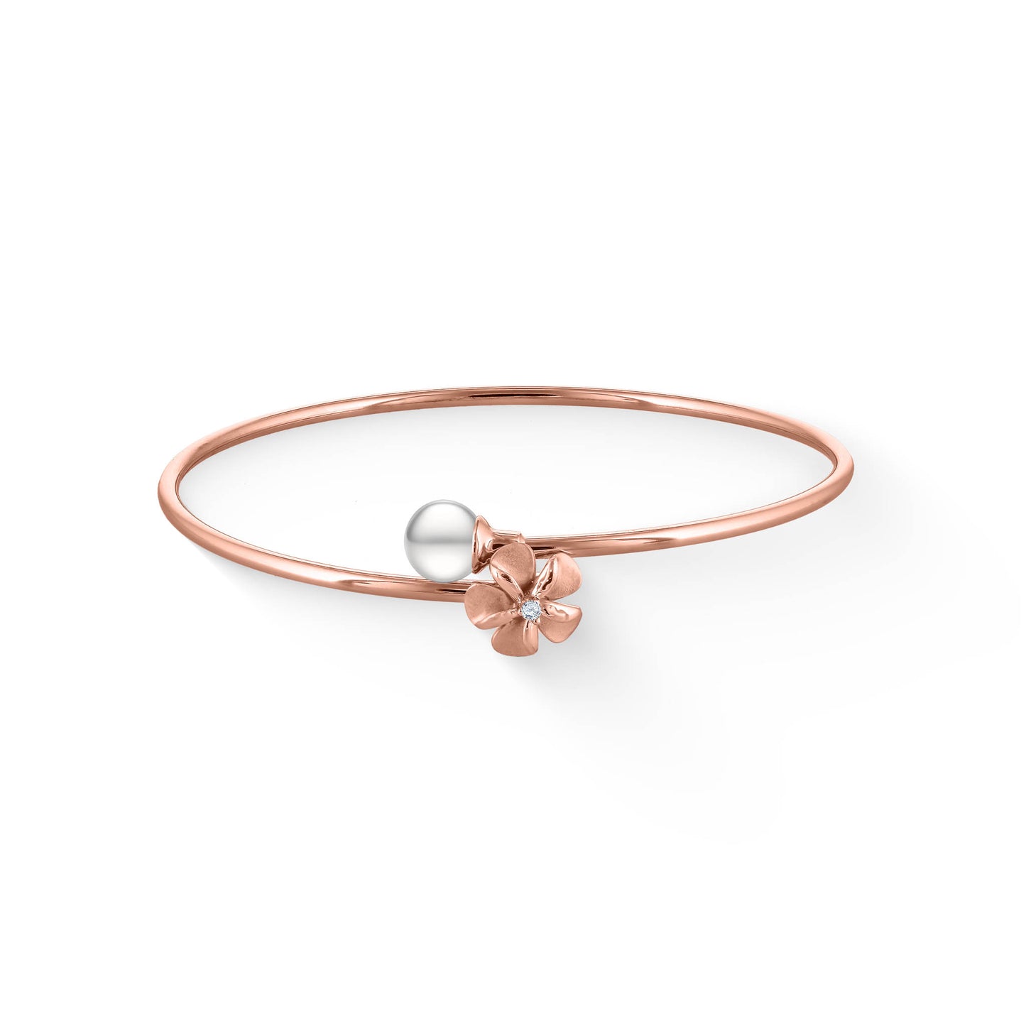 00687 - 14K Rose Gold - Plumeria Bypass Bangle Bracelet