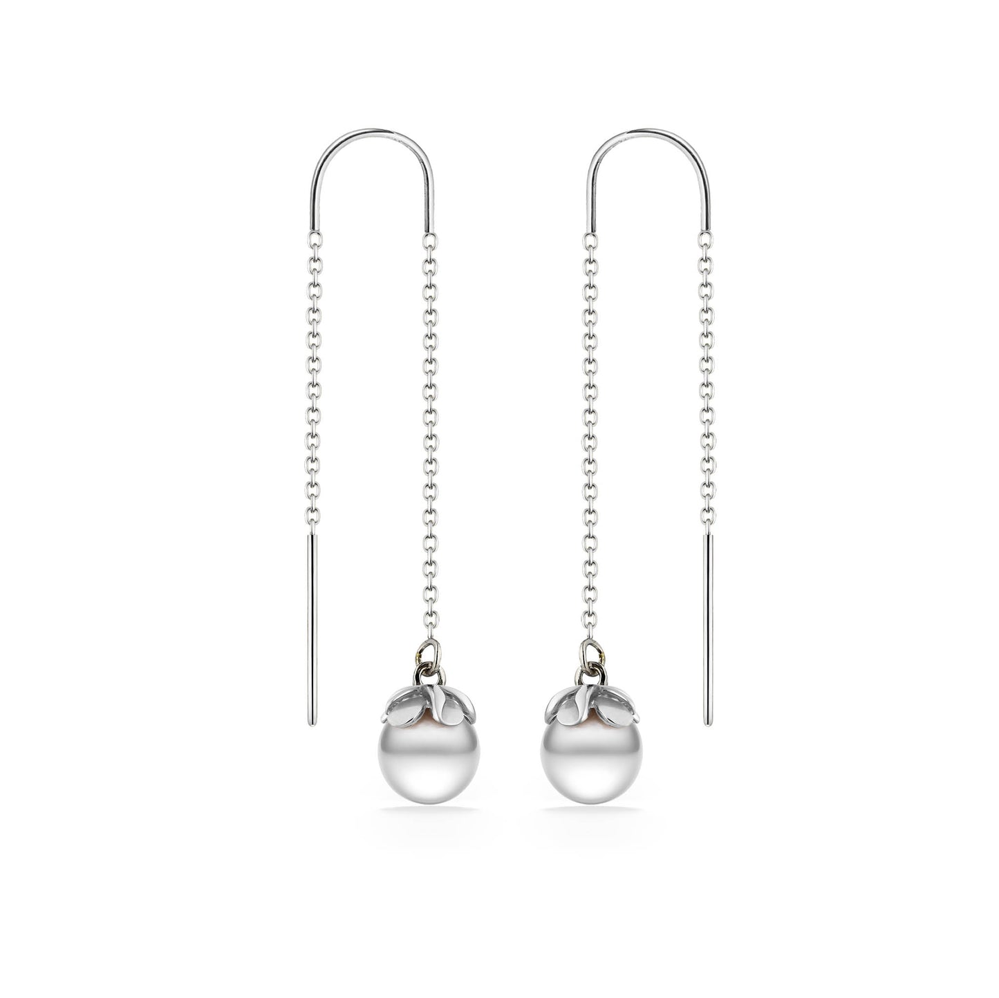 00205 - 14K White Gold - Plumeria Threader Earrings