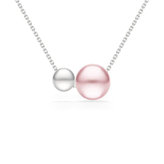 Necklace made with a white akoya pearl (5mm) & pink freshwater pearl (7.5mm) on a 14K white gold chain. Item No. 44695