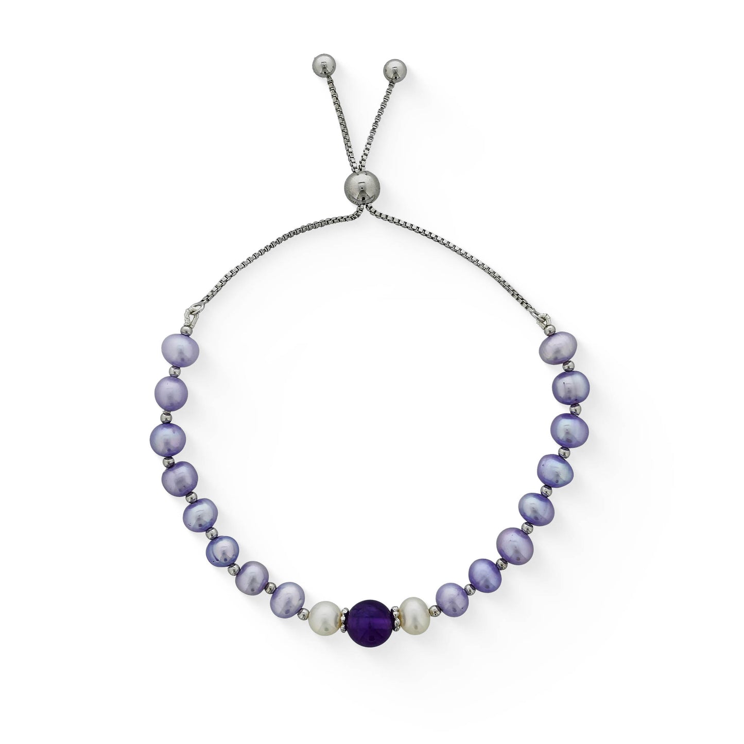 773662 - Sterling Silver - Purple Freshwater Pearl and Amethyst Bolo Bracelet
