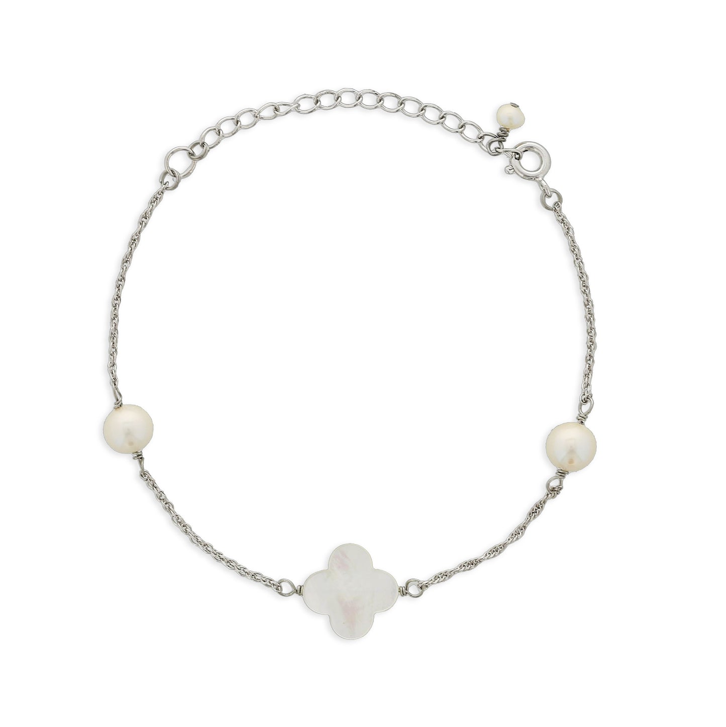 773664 - Sterling Silver - White Freshwater Pearl and White Mother of Pearl Adjustable Bracelet