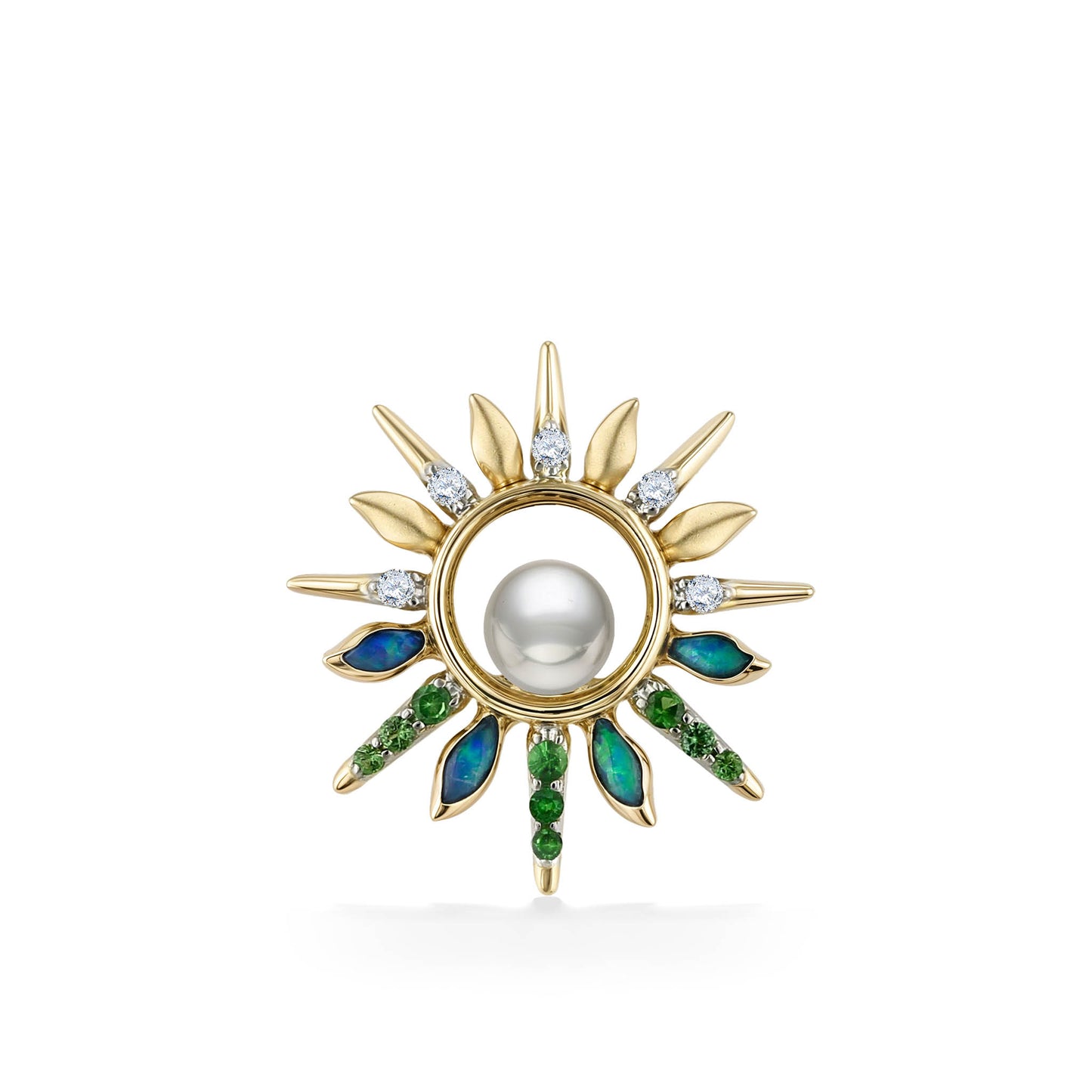 14K Yellow Gold Green Flash Sunset Pendant with gemstones