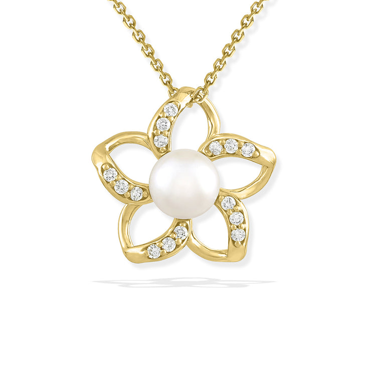 00740 - 14K Yellow Gold - Floating Plumeria Pendant