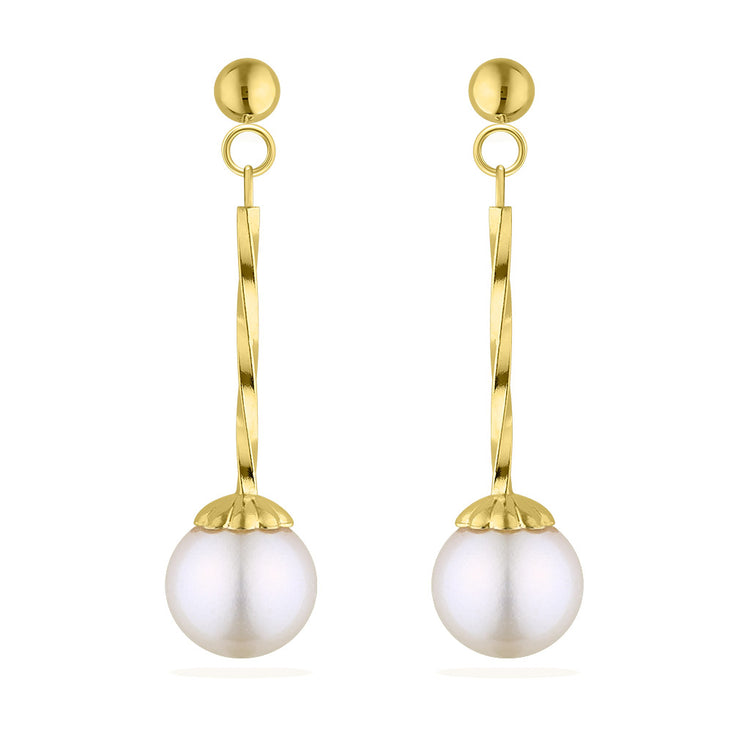White Akoya Pearl Twisted Dangle Earrings