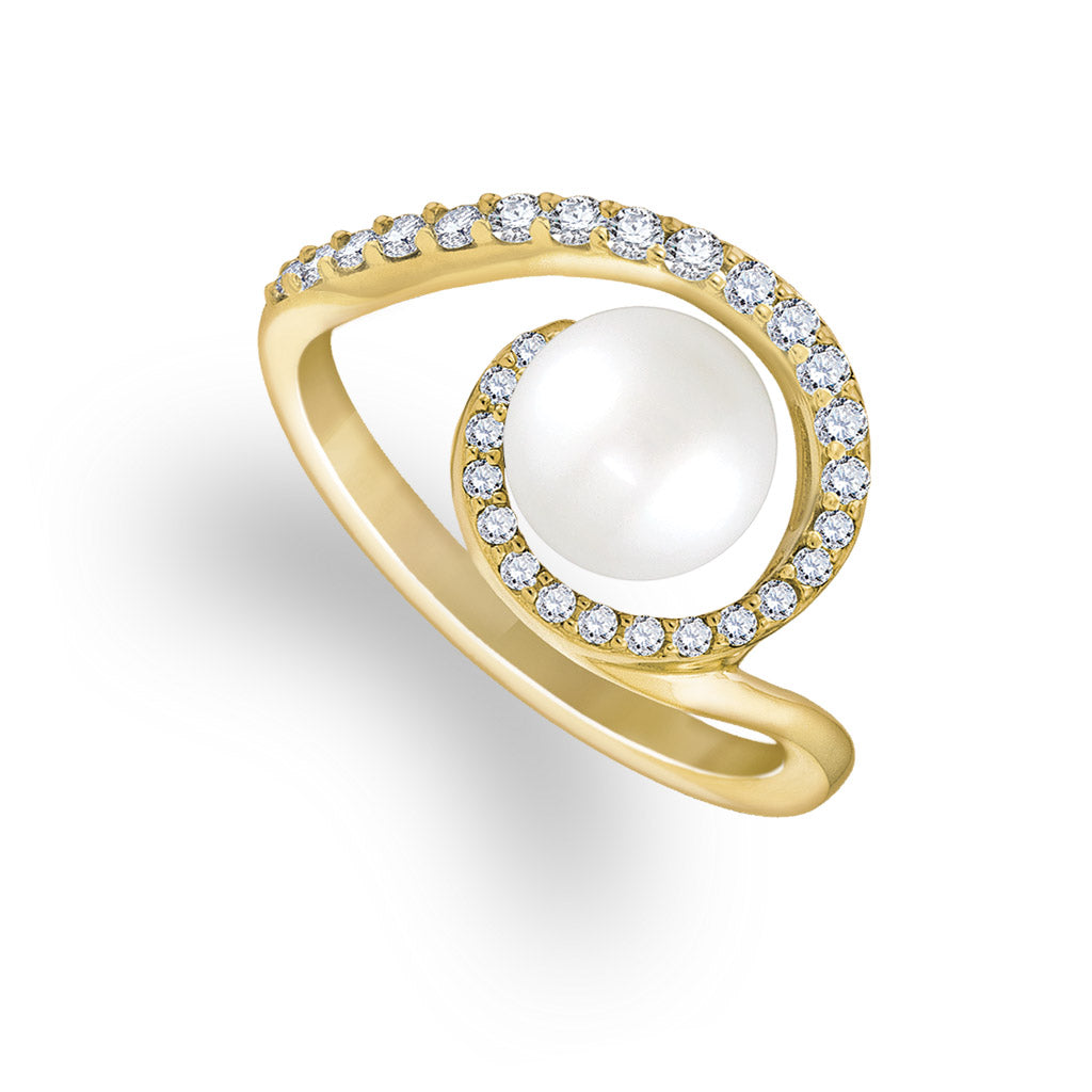 19594 - 14K Yellow Gold - White Akoya Swirl Ring