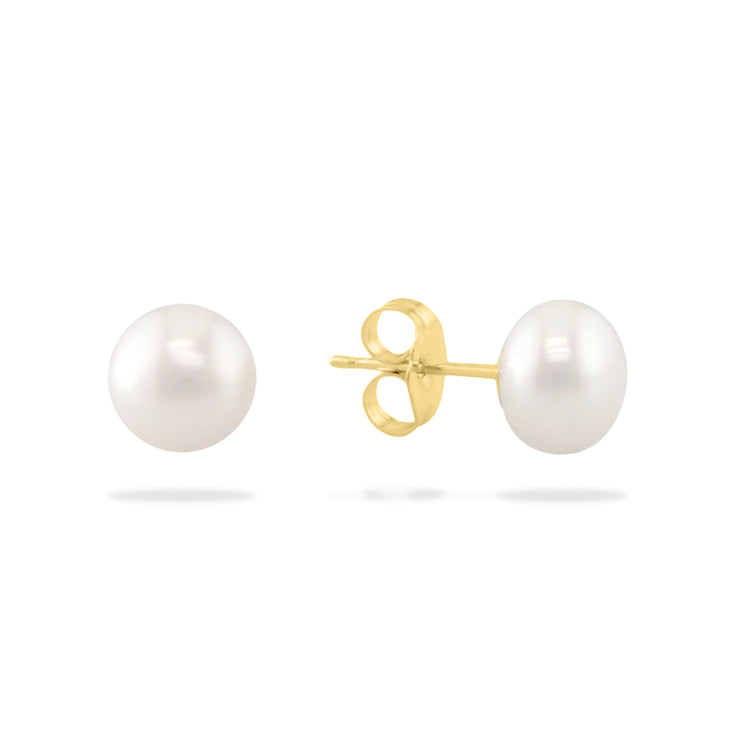 14494 - 14K Yellow Gold - White Freshwater Button Pearl Earrings