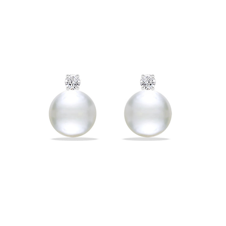 41604 - 14K White Gold - White Akoya Pearl Stud Earrings