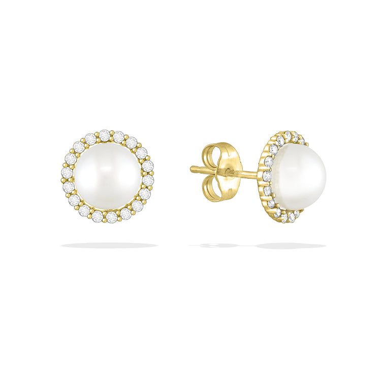 White Akoya Pearl Halo Stud Earrings