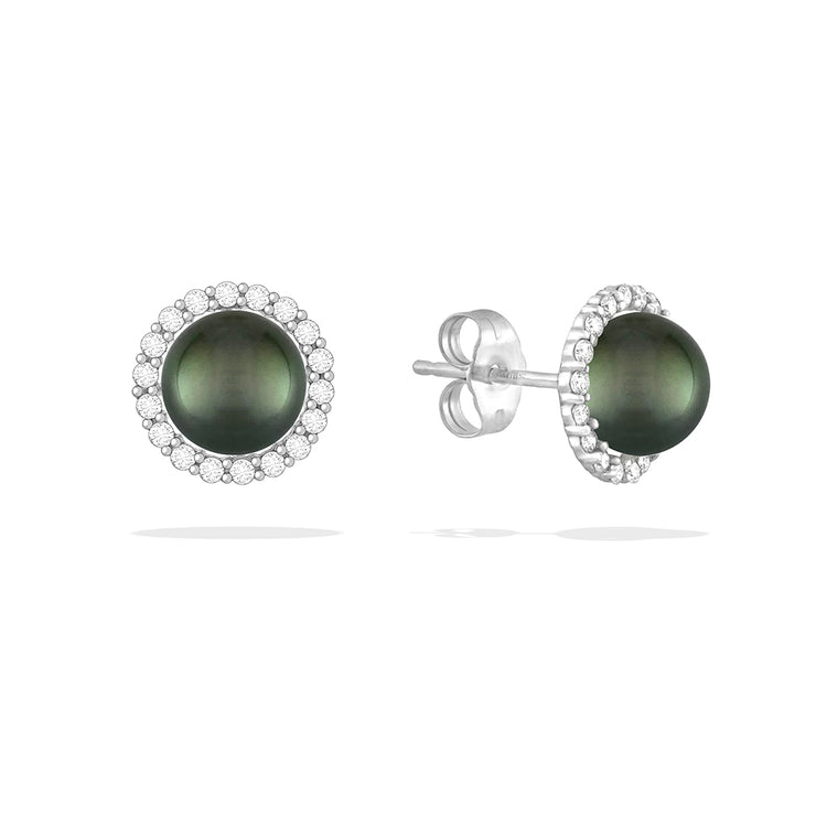 Peacock Akoya Pearl Halo Stud Earrings
