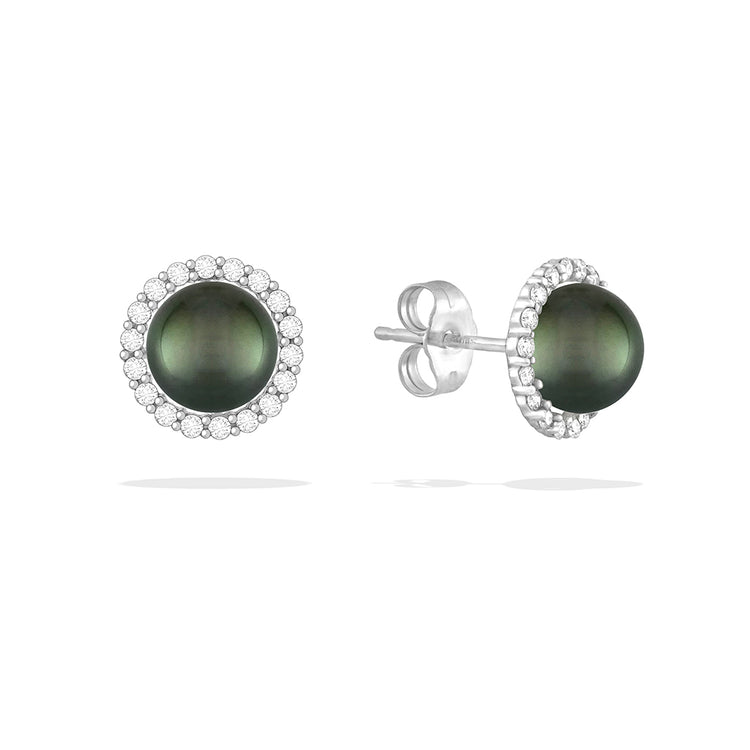 Peacock Akoya Pearl Halo Stud Earrings