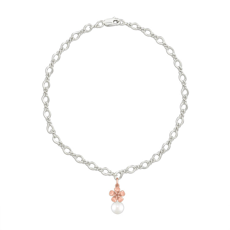 00643 - 14K Rose Gold and Sterling Silver - Plumeria Anklet