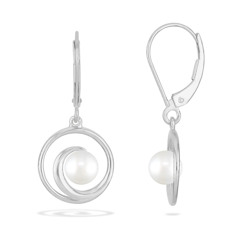 00664 - 14K White Gold - Wave Leverback Earrings