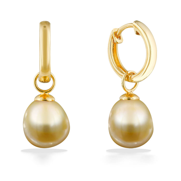 Golden South Sea Pearl Hoop Earrings