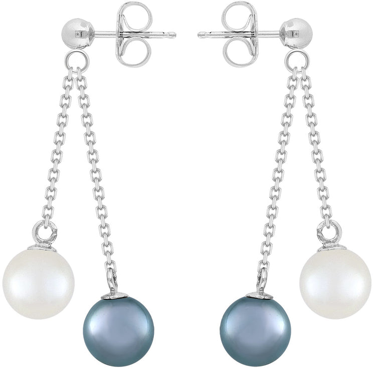 Blue and White Akoya Pearl Drop Earrings