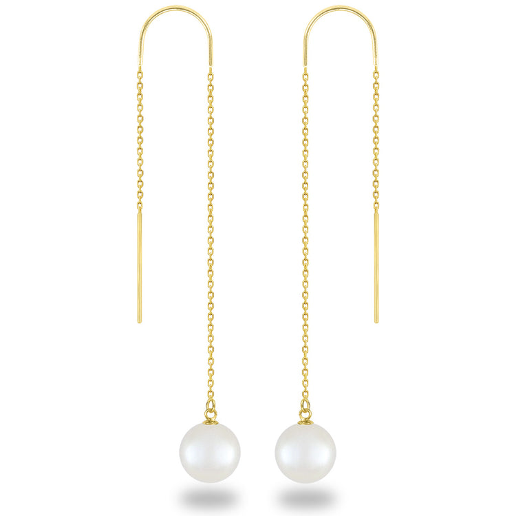 White Akoya Pearl Threader Earrings