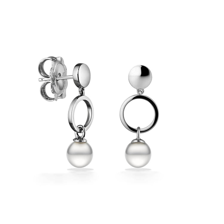 44511 - Sterling Silver - White Freshwater Pearl Circle Drop Earrings