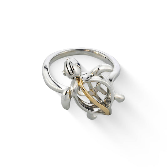 01217 - 14K Yellow Gold and Sterling Silver - Honu Cage Ring