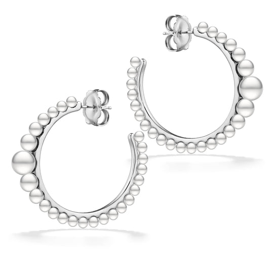 44504 - Sterling Silver - White Freshwater Pearl Hoop Earrings