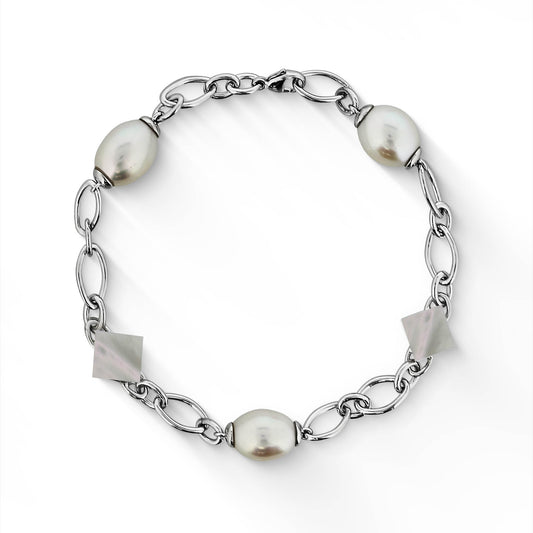 44535 - Sterling Silver - Freshwater and Mother of Pearl Bracelet