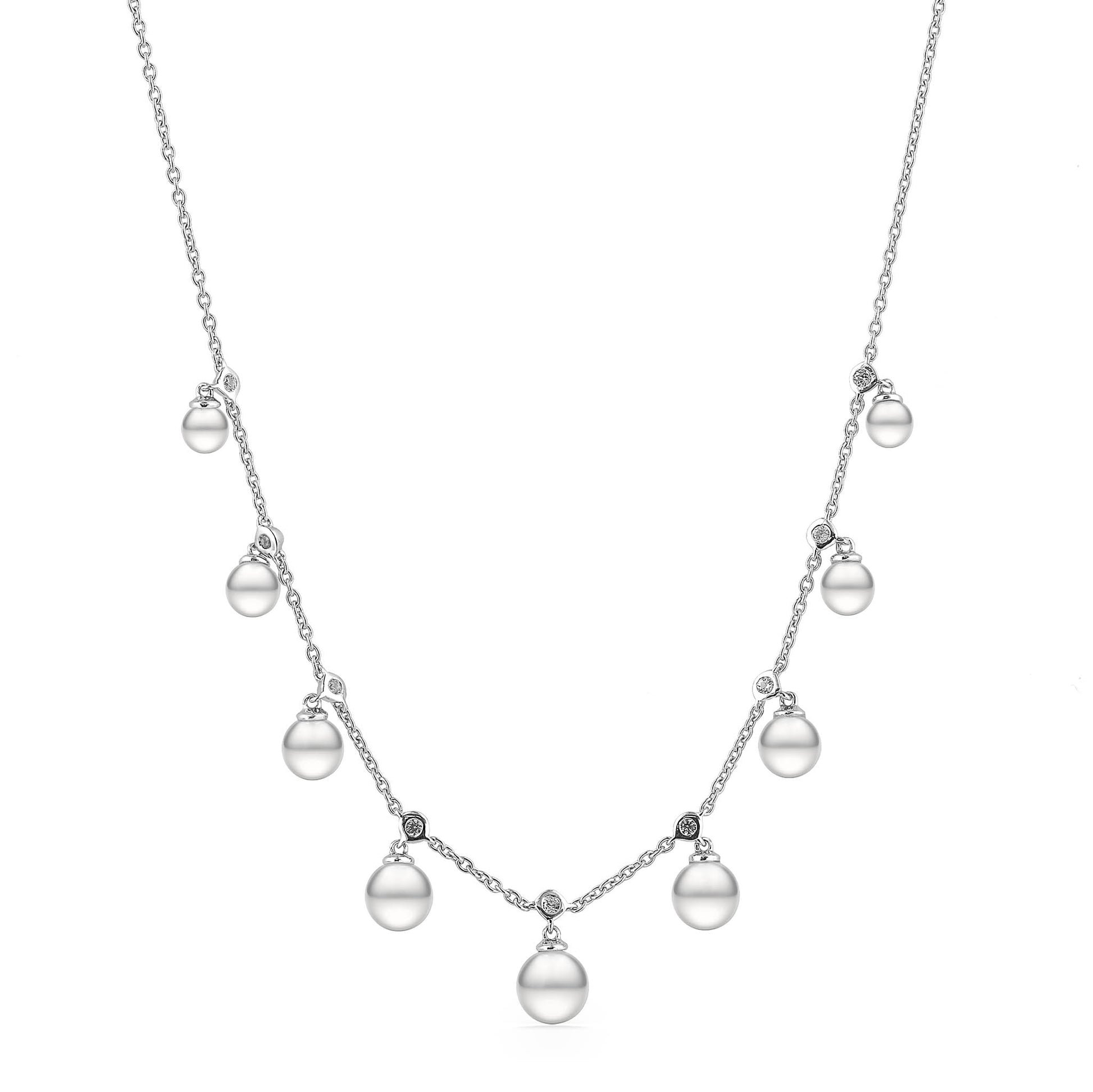 44541 - Sterling Silver - Freshwater Pearl and Sapphire Stationary Necklace