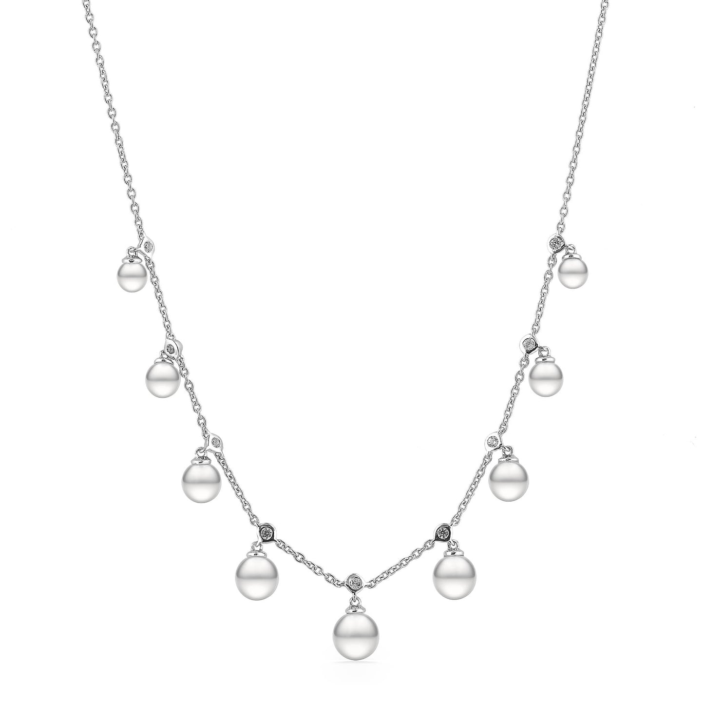 44541 - Sterling Silver - Freshwater Pearl and Sapphire Stationary Necklace