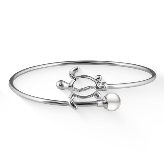 00683 - 14K White Gold - Honu Bypass Bangle 