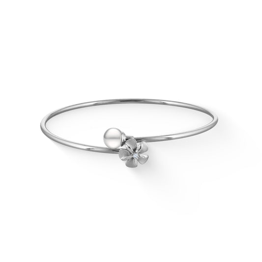 00686 - 14K White Gold - Plumeria Bypass Bangle Bracelet