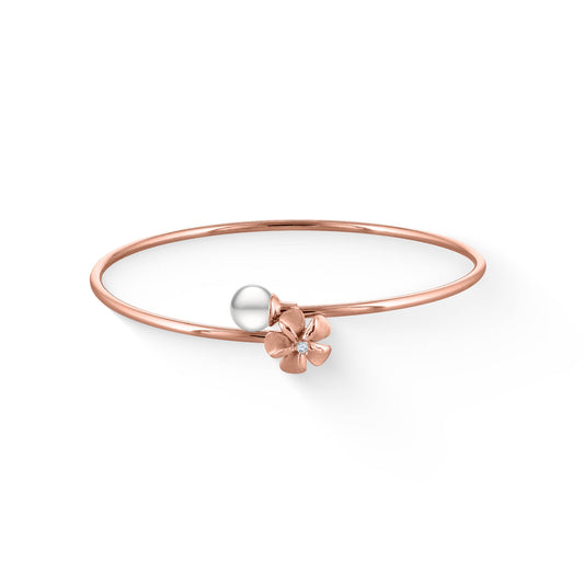 00687 - 14K Rose Gold - Plumeria Bypass Bangle Bracelet