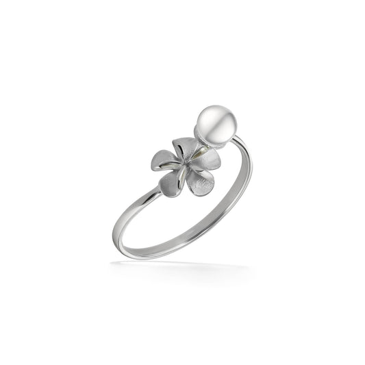 02157 - 14K White Gold - Plumeria Ring 