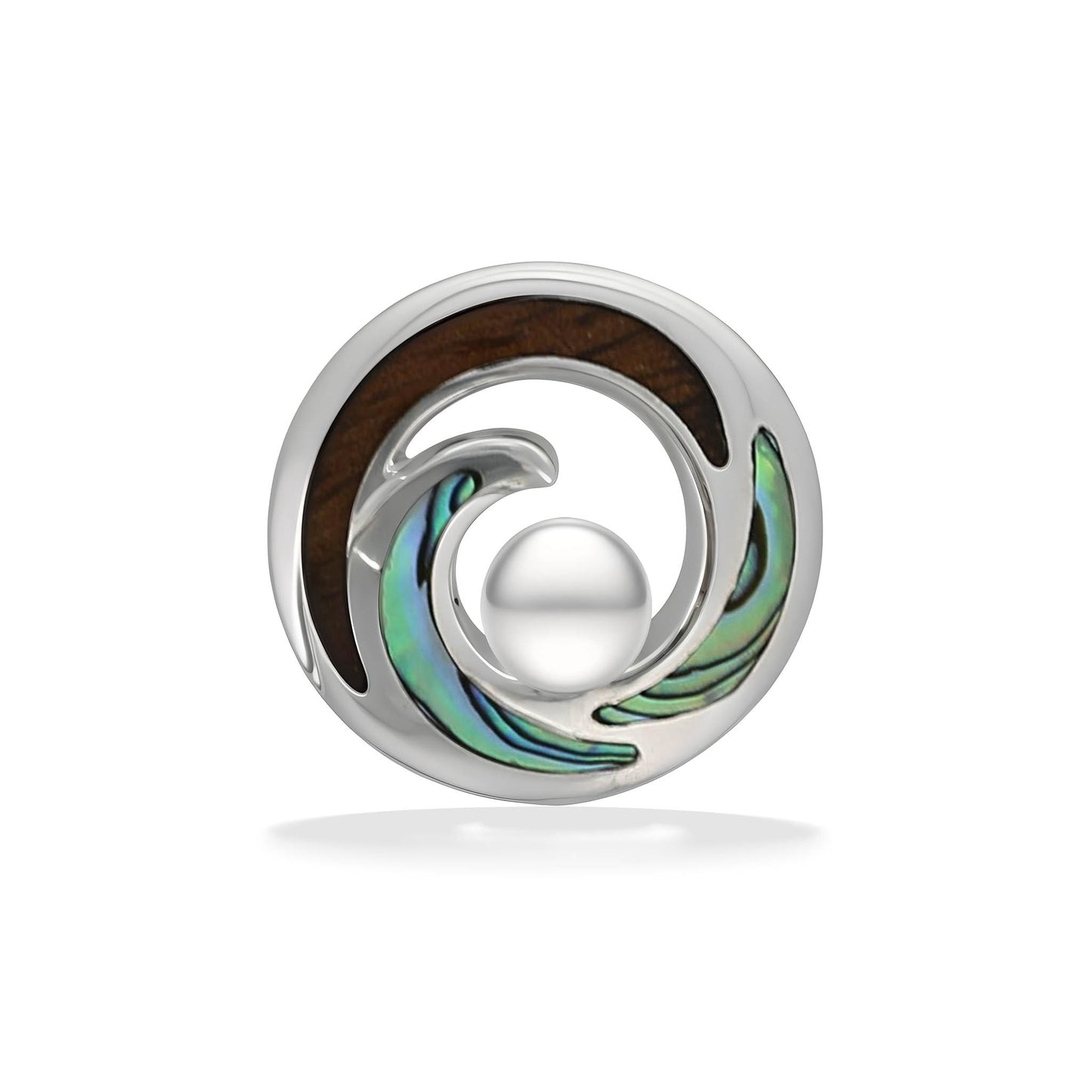 01003 - Sterling Silver - Abalone and Koa Wood Wave Pendant