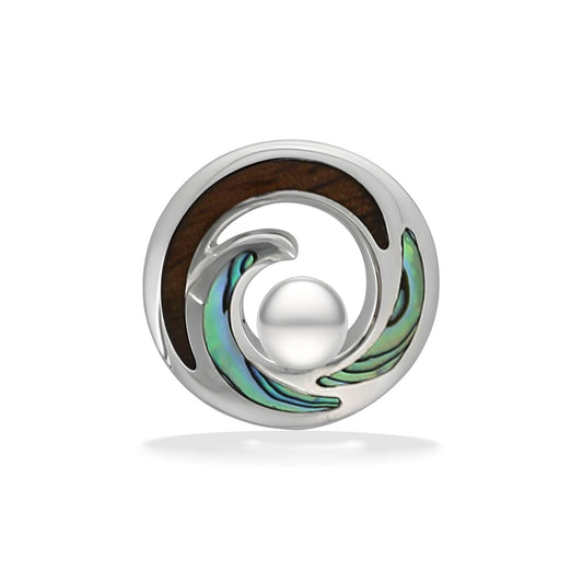 01003 - Sterling Silver - Abalone and Koa Wood Wave Pendant