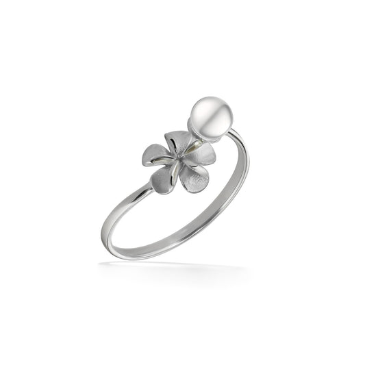 02158 - 14K White Gold - Plumeria Ring, Size 8 