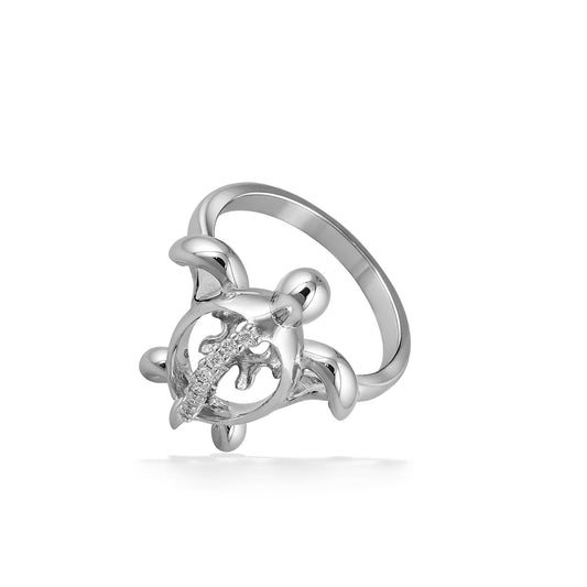 02187 - 14K White Gold - Honu Cage Ring, Size 7