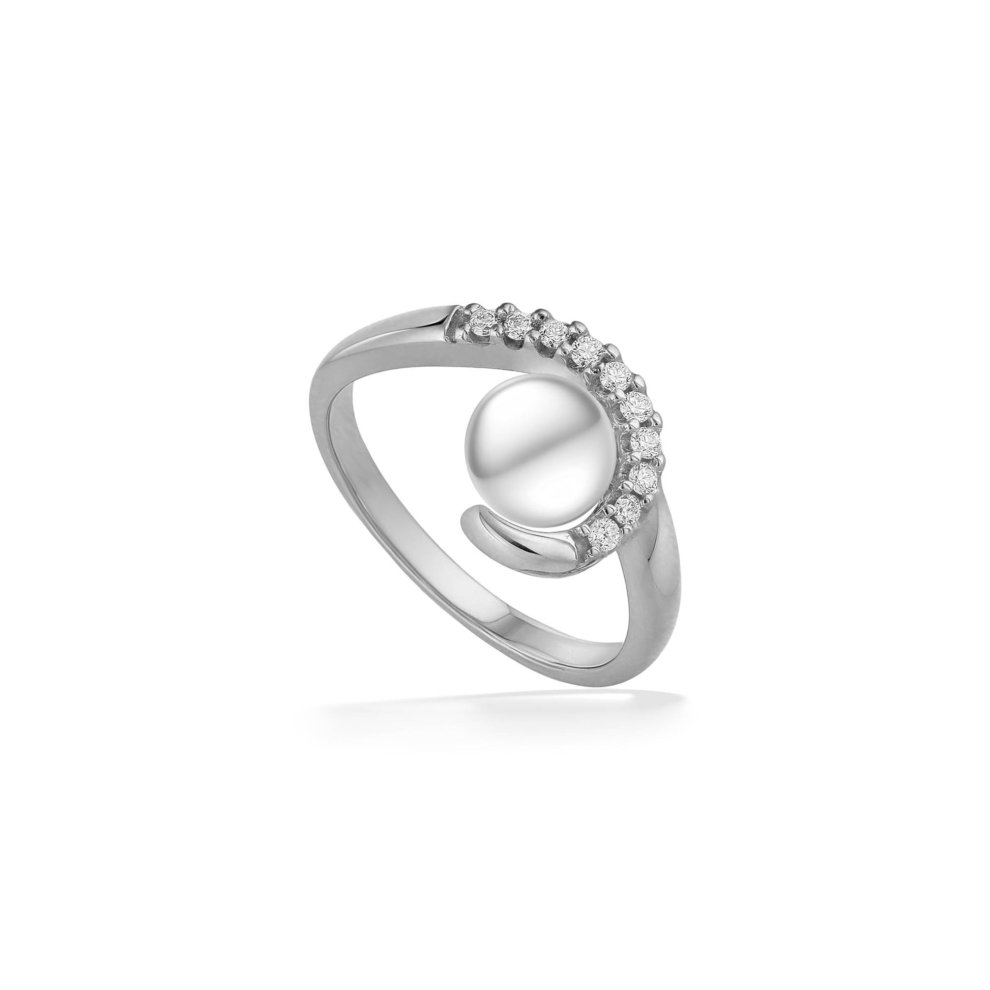 02017 - 14K White Gold - Hook Diamond Ring, Size 7
