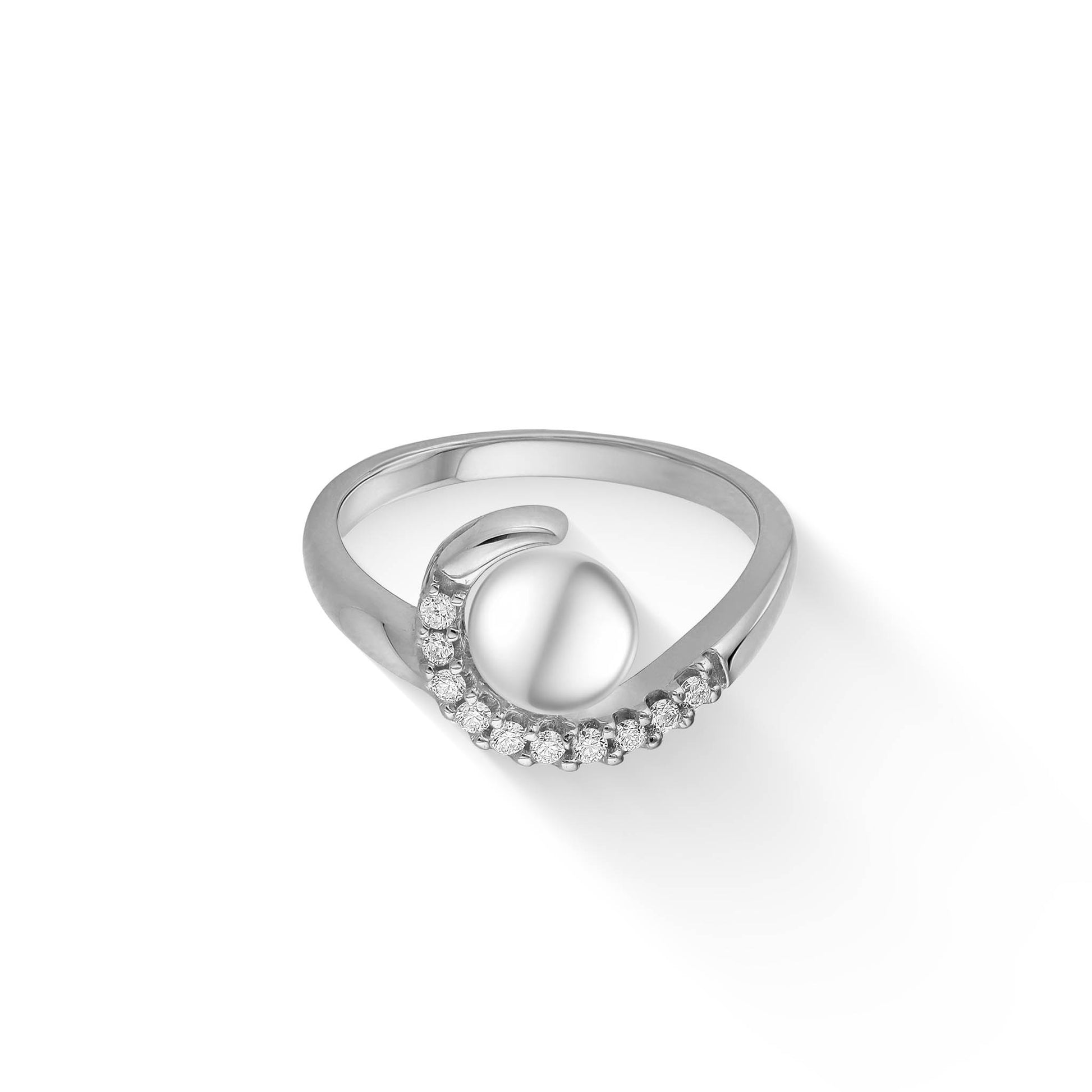 02017 - 14K White Gold - Hook Diamond Ring, Size 7
