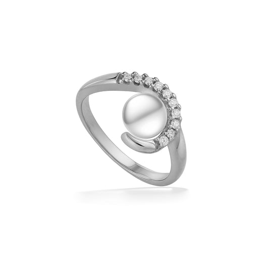 02018 - 14K White Gold - Hook Ring, Size 8