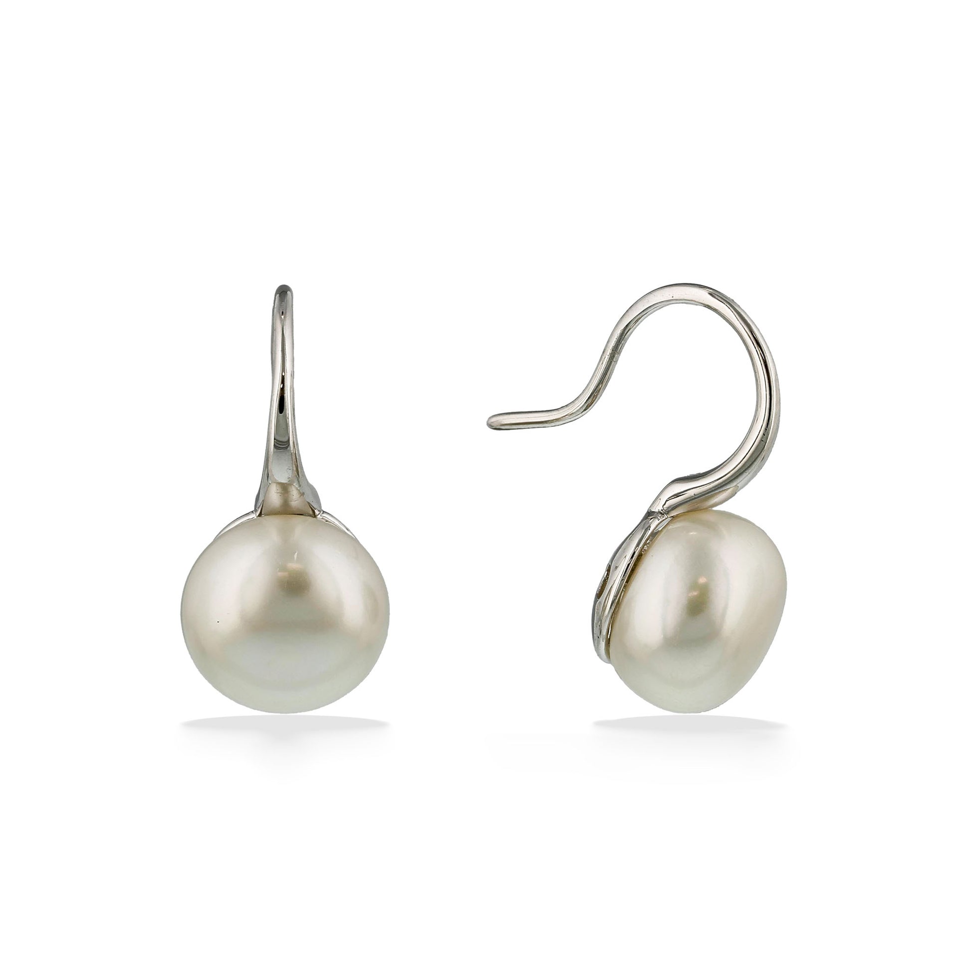 773670 - Sterling Silver - White Freshwater Button Pearl Hook Earrings