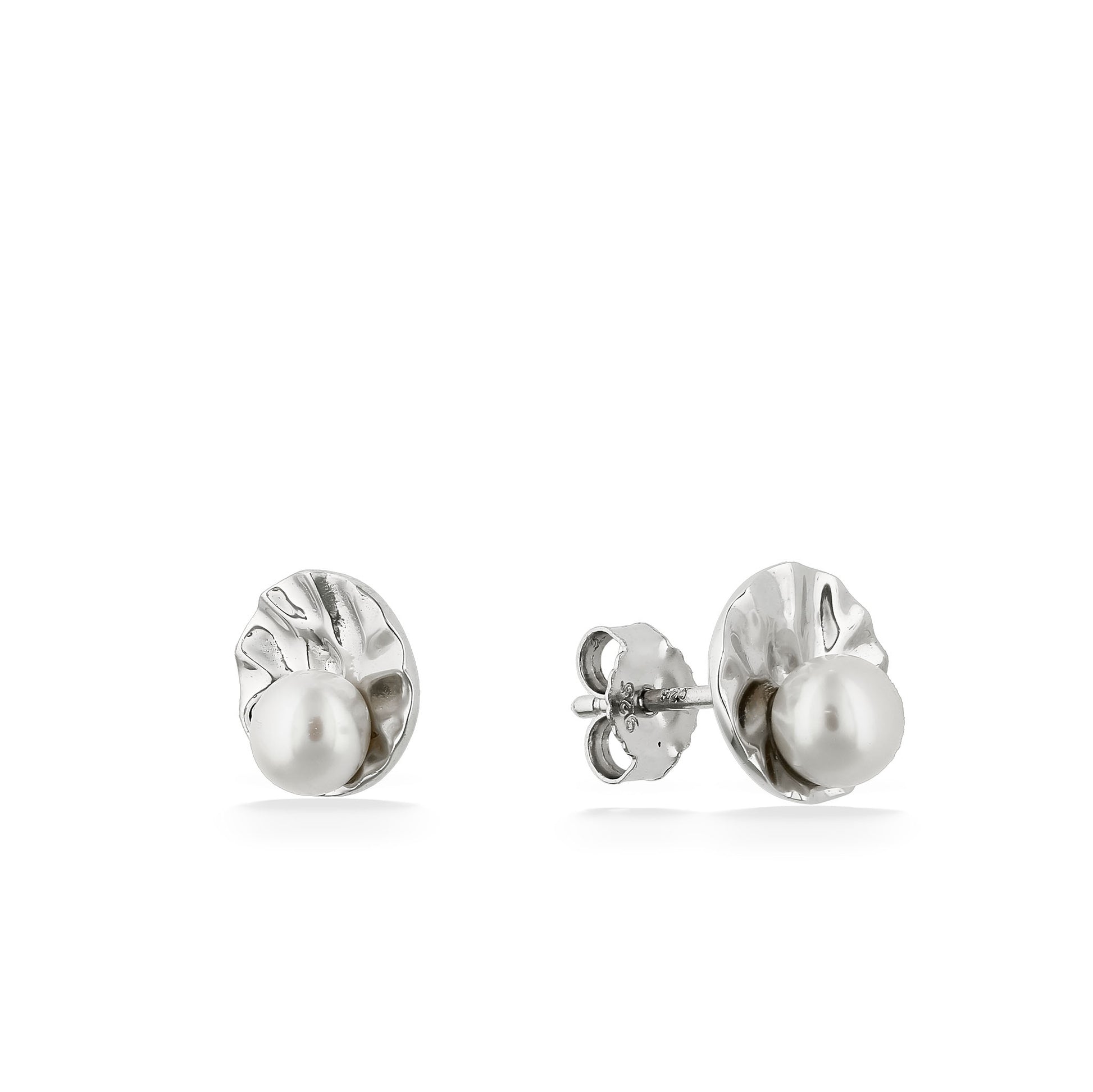 773671 - Sterling Silver - White Freshwater Button Pearl Stud Earrings