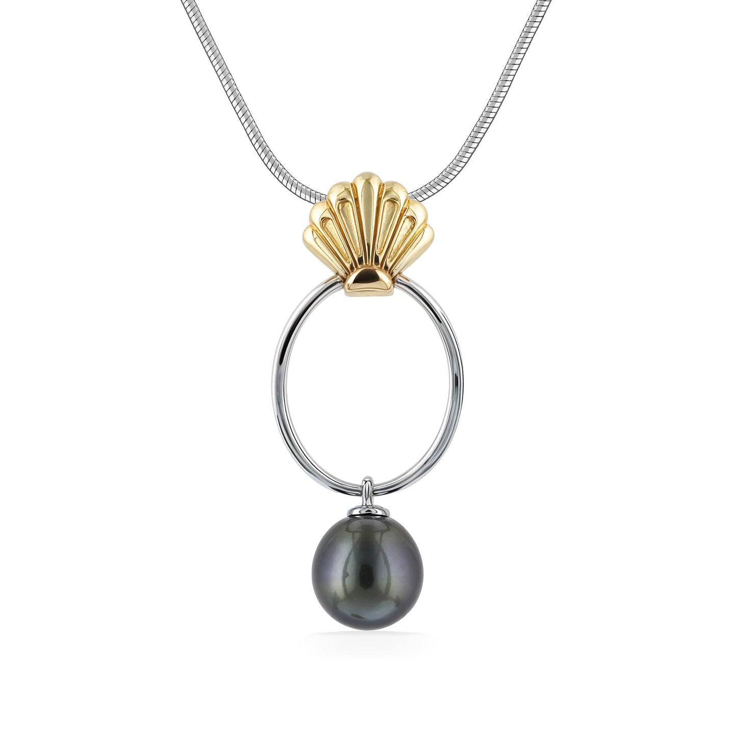 45135 - 14K Yellow Gold and Sterling Silver - Tahitian Pearl Shell Drop Pendant