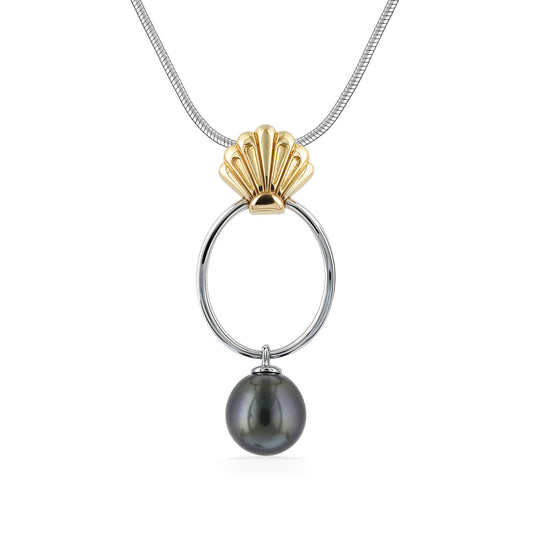 45135 - 14K Yellow Gold and Sterling Silver - Tahitian Pearl Shell Drop Pendant