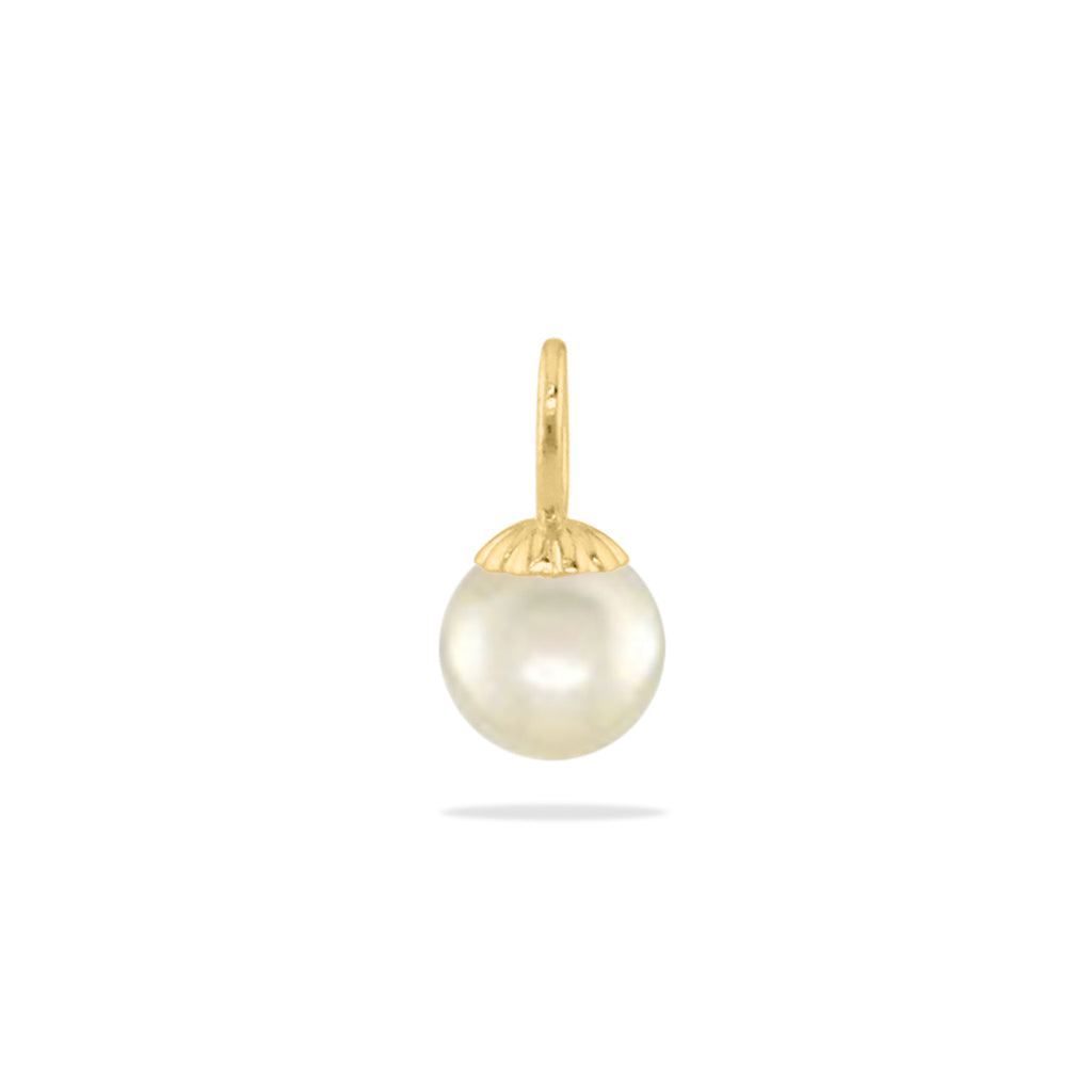 00410 - 14K Yellow Gold - Pearl Cap Hooplet Pendant