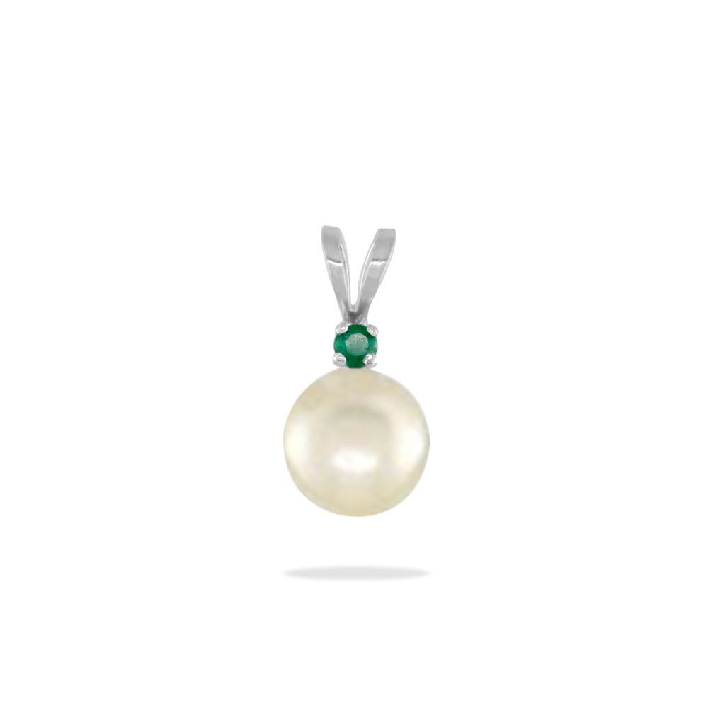 00442 - 14K White Gold - Emerald Drop Pendant