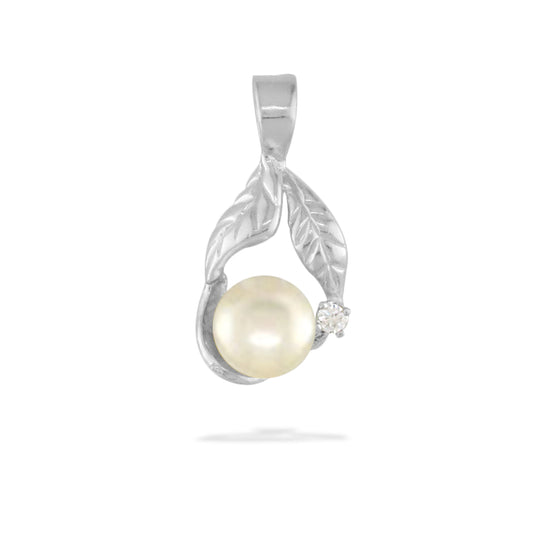 00480 - 14K White Gold - Maile Leaf Pendant