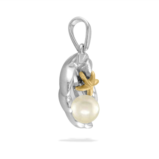 00340 - 14K Yellow Gold and Sterling Silver - Clam Shell with Starfish Pendant