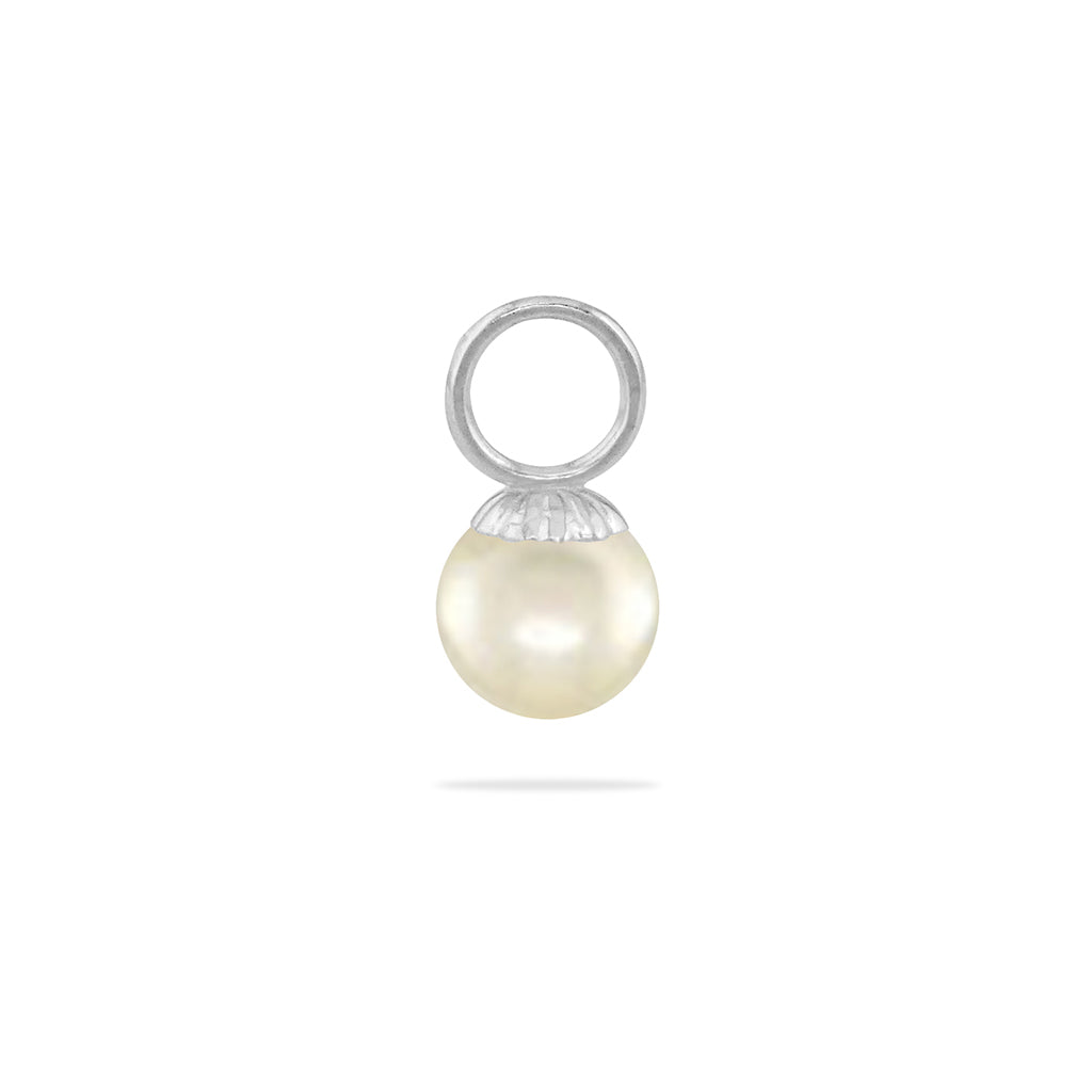 00577 - 14K White Gold - Pearl Cap Hooplet Pendant