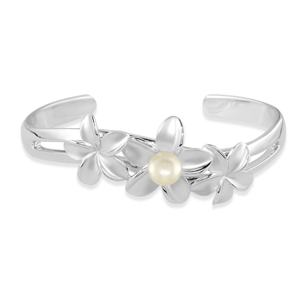 00614 - Sterling Silver - Plumeria Cuff Bracelet