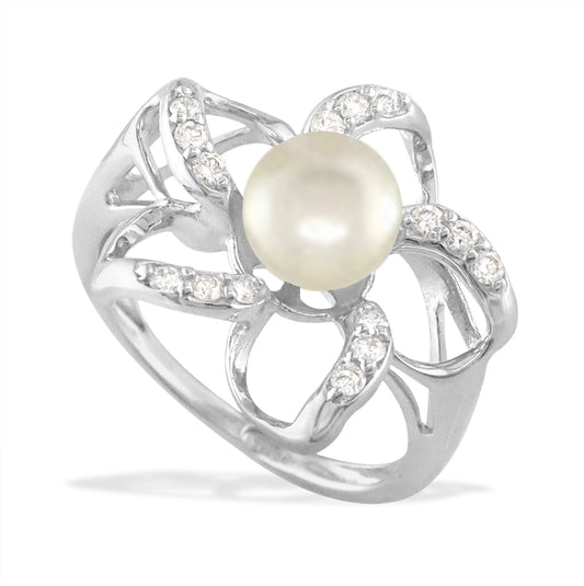 04267 - 14K White Gold - Floating Plumeria Ring