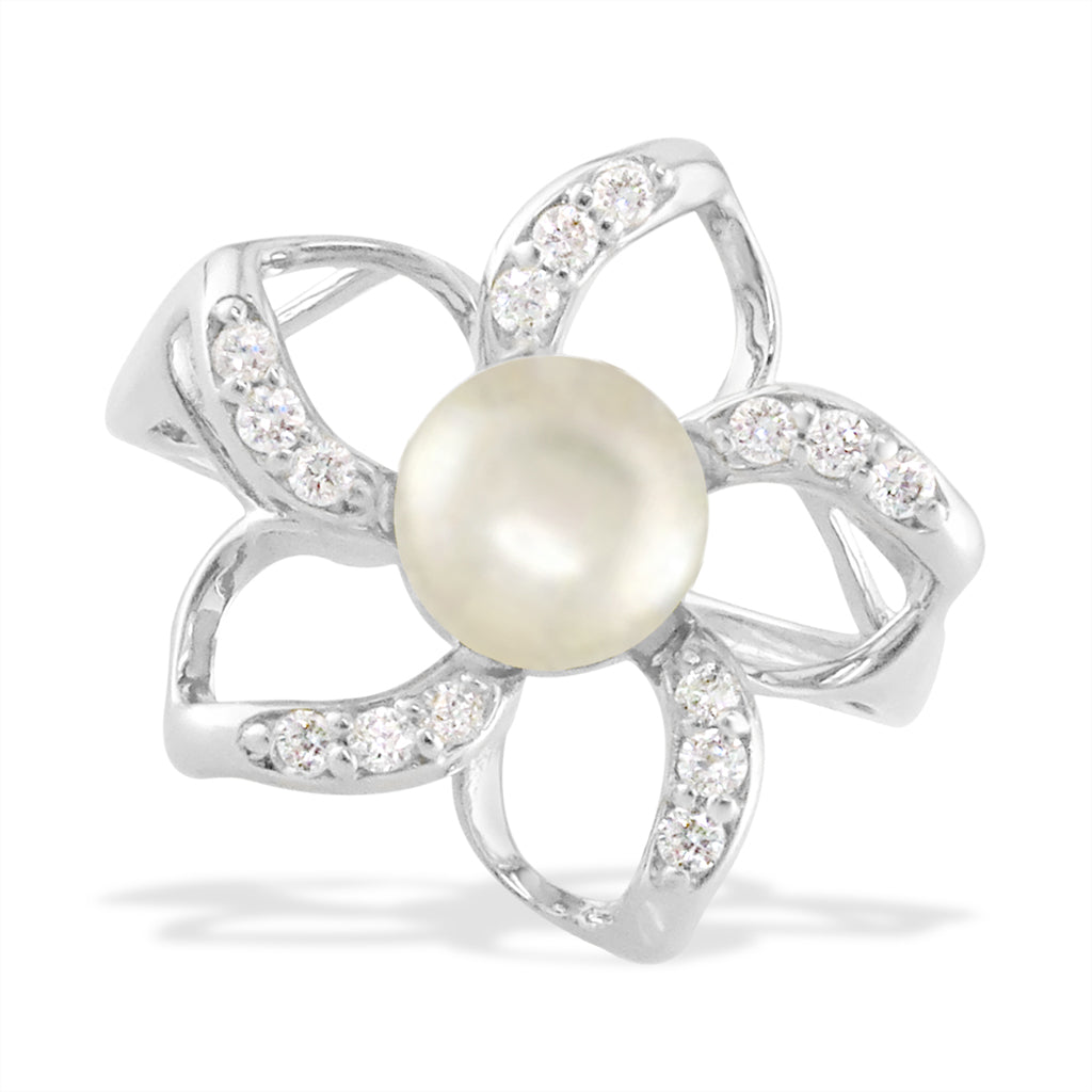 04267 - 14K White Gold - Floating Plumeria Ring