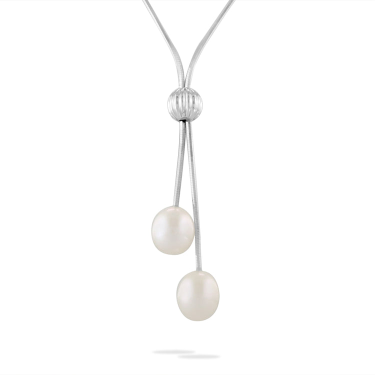 762874 - Sterling Silver - White Freshwater Pearl Lariat Necklace