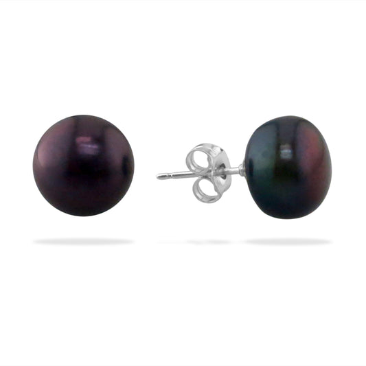 764528 - Sterling Silver - Peacock Button Freshwater Pearl Stud Earrings